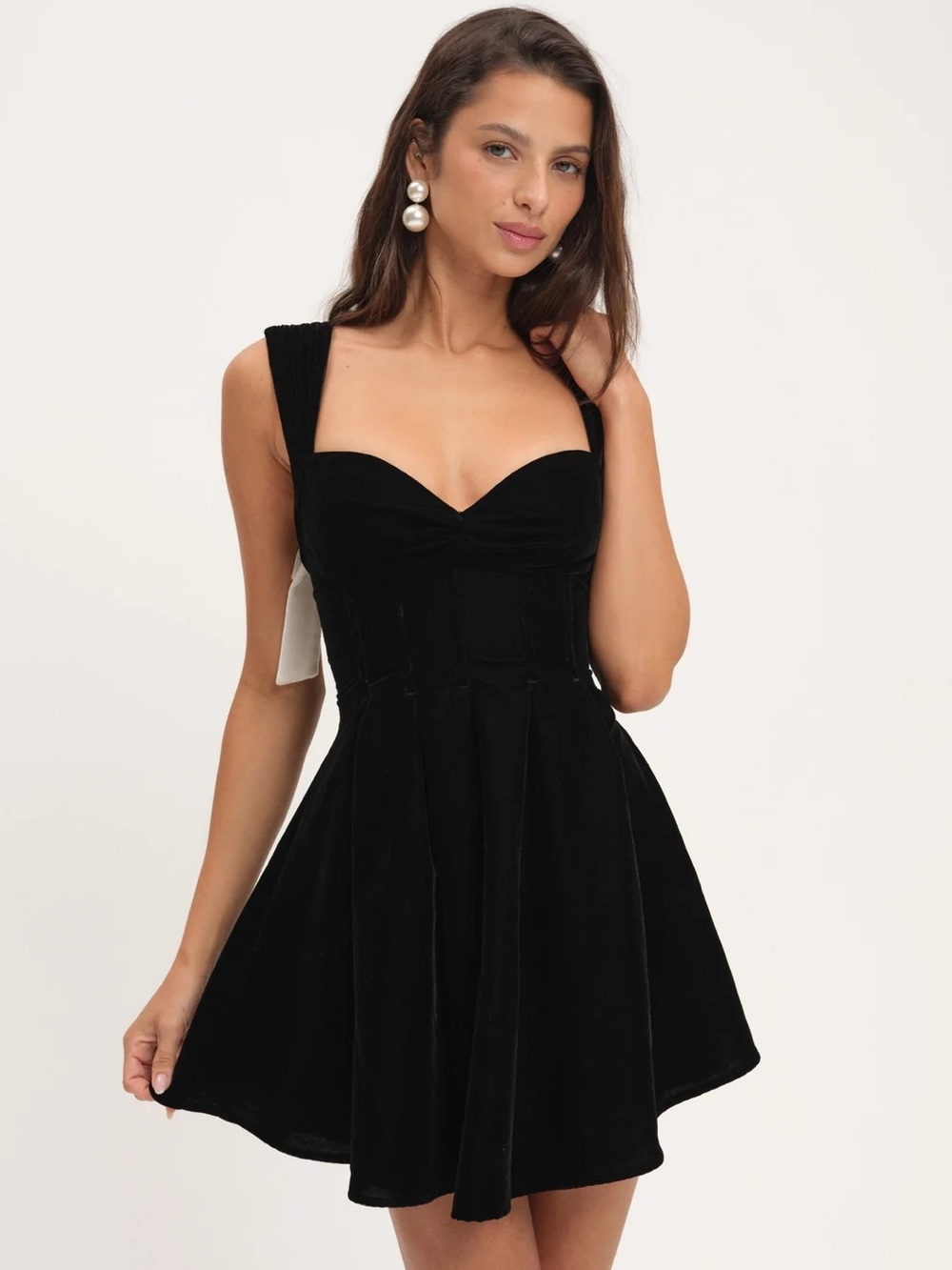 $239 NWT For Love And Lemons “August” Velvet Mini Dress in Black Sz Small